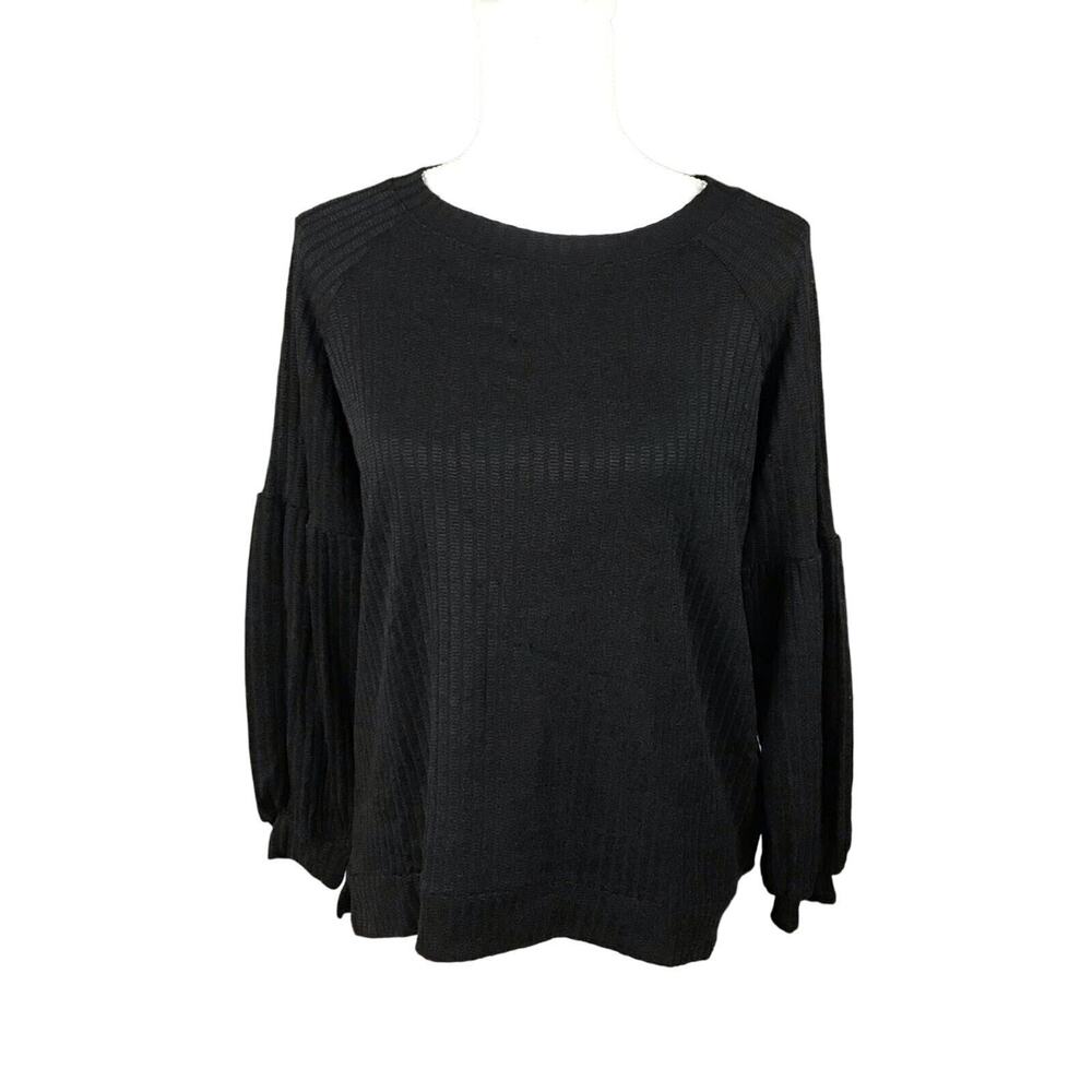 Status by Chenault Womens Size Medium Top Pullover 3/4 Sleeves Hi Low Black